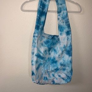 Homemade blue tye dye cotton art sack